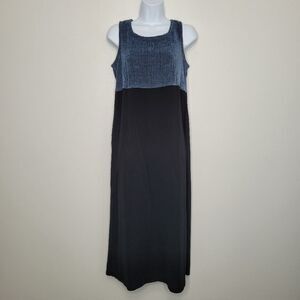 Vintage y2k black blue mixed media midi maxi grunge dress size 12